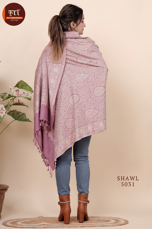 KRITI All Over Pattern Woollen Pink Color Shawl For Women