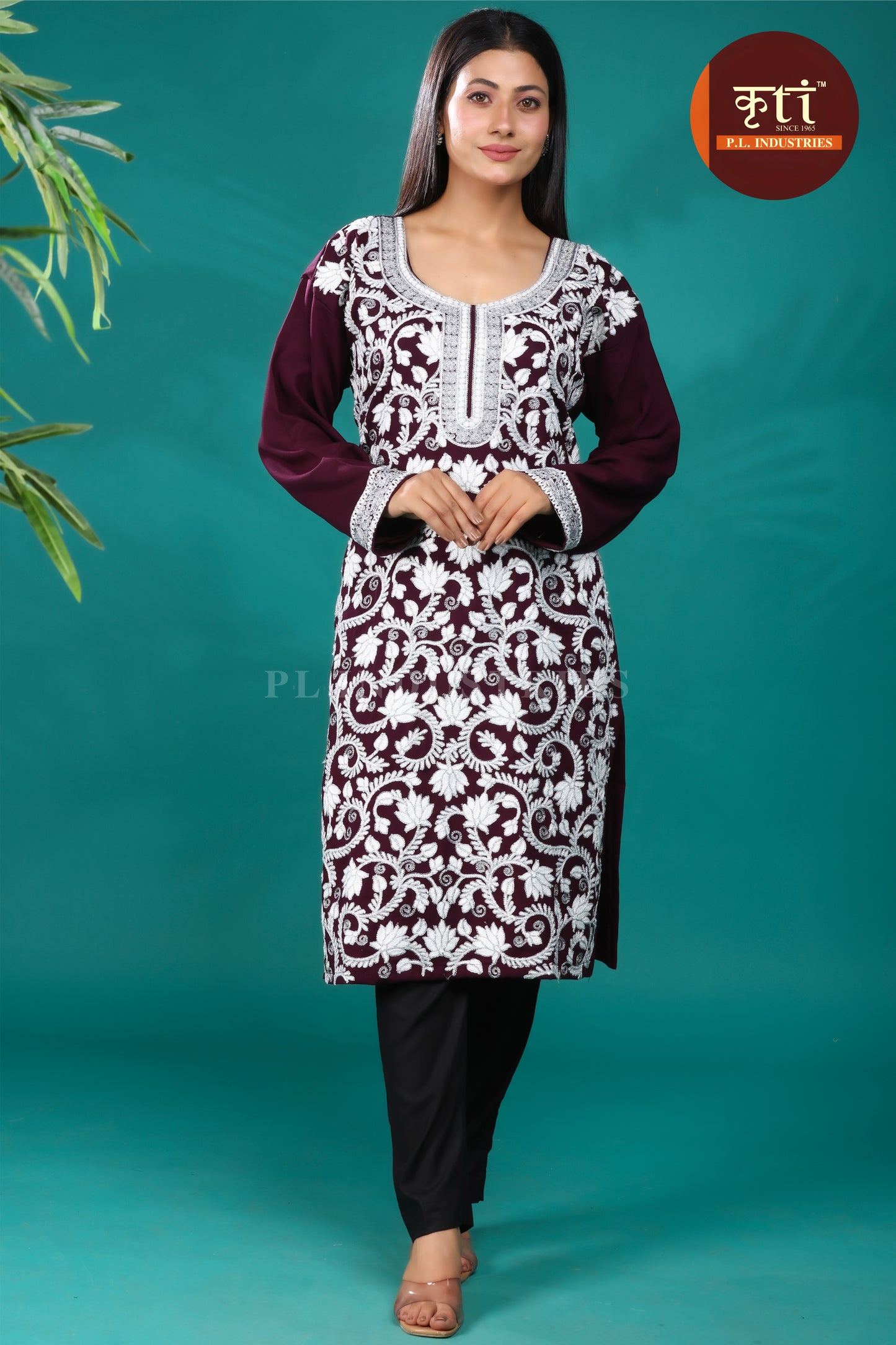 Rich Maroon Rayon Cotton Kurti – Adorned with Fine Floral Embroidery | Signature Ethnic Wear by Kriti Free Size