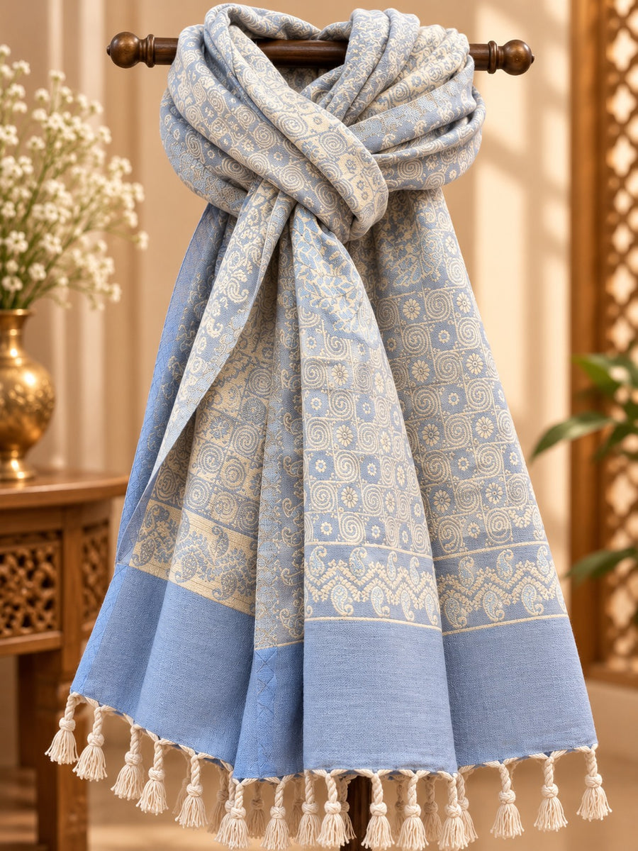 Designer Reversible Stole With Zari Work - Light Purple