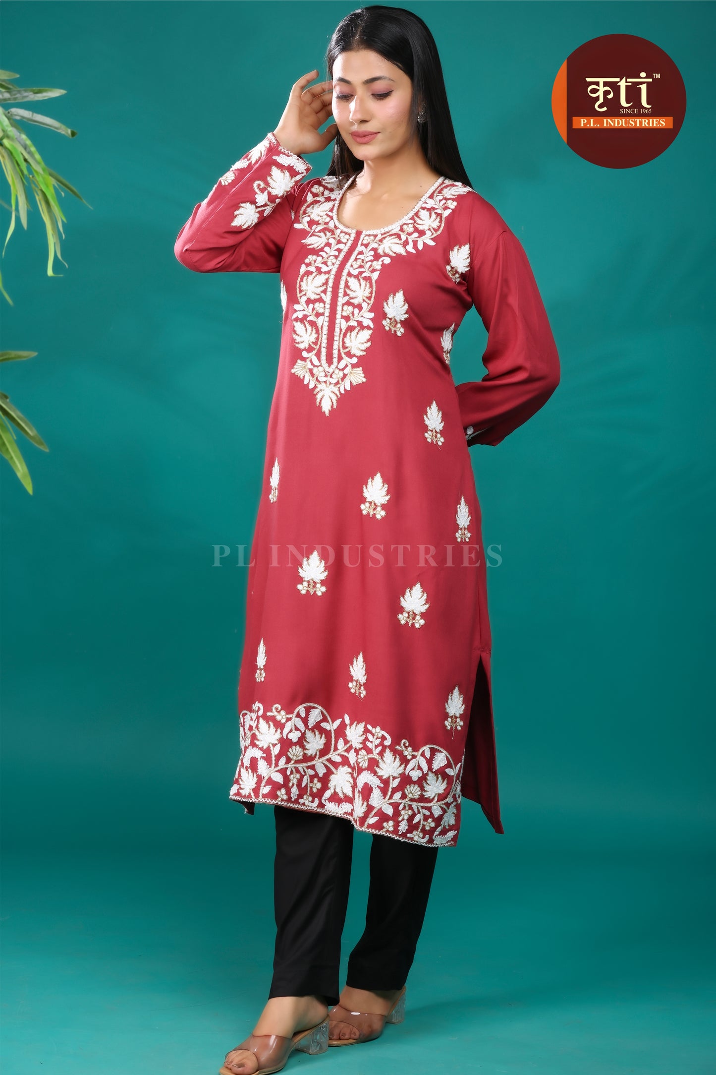 Charming Carrot Rayon Cotton Kurti with Intricate Floral Embroidery | Exclusive Ethnic Wear by Kriti Free Size