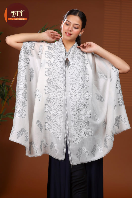 KRITI Luxury Fine Wool Woven Lightweight White Color Stole For Girl