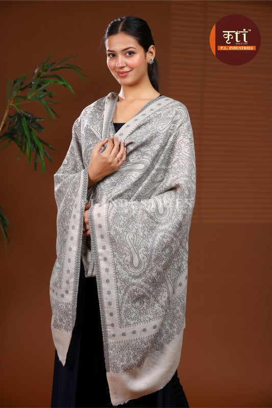 KRITI Luxury Fine Wool Gray Color Stole For Girl