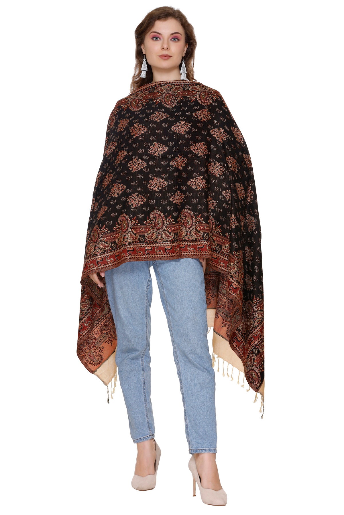 KRITI Black Camel Viscose Stole For Women.