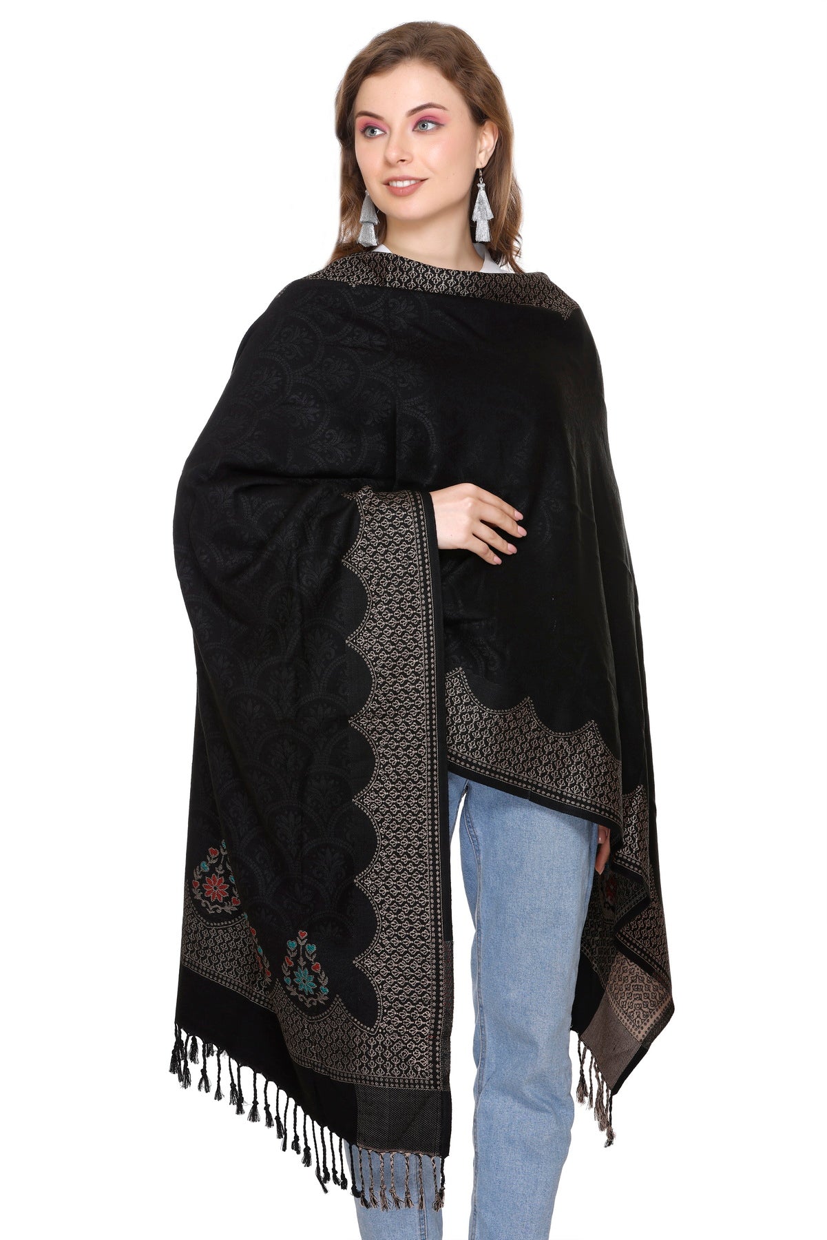 KRITI Black Viscose Stole For Women.