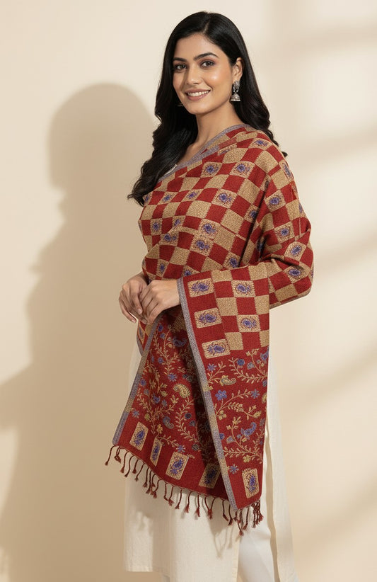 KRITI Floral Pattern Woolen Teal Color Stole For Girl