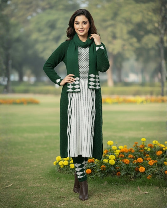 KRITI Winter 3 PC Kurti Set Green Color For Women