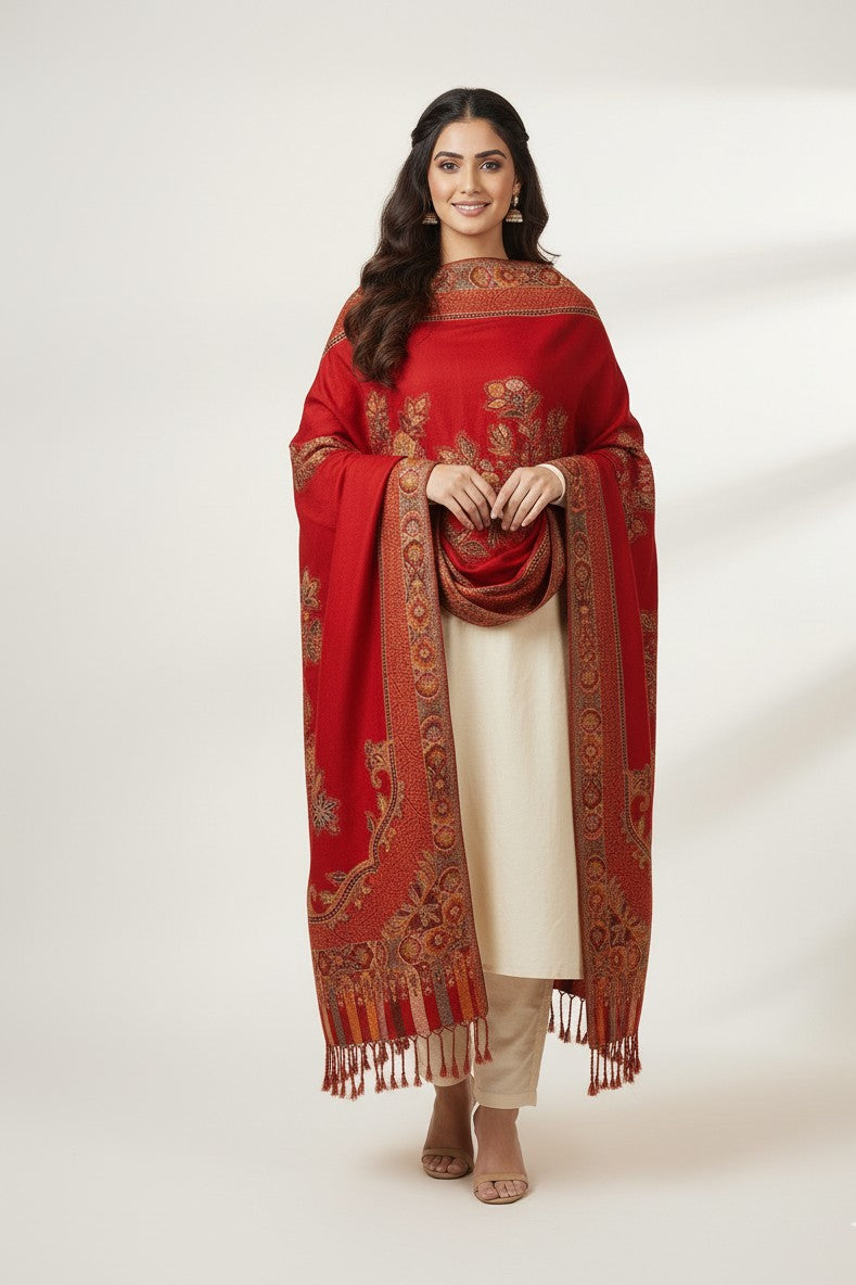 KRITI Floral Pattern Woollen Maroon Color Stole For Girl