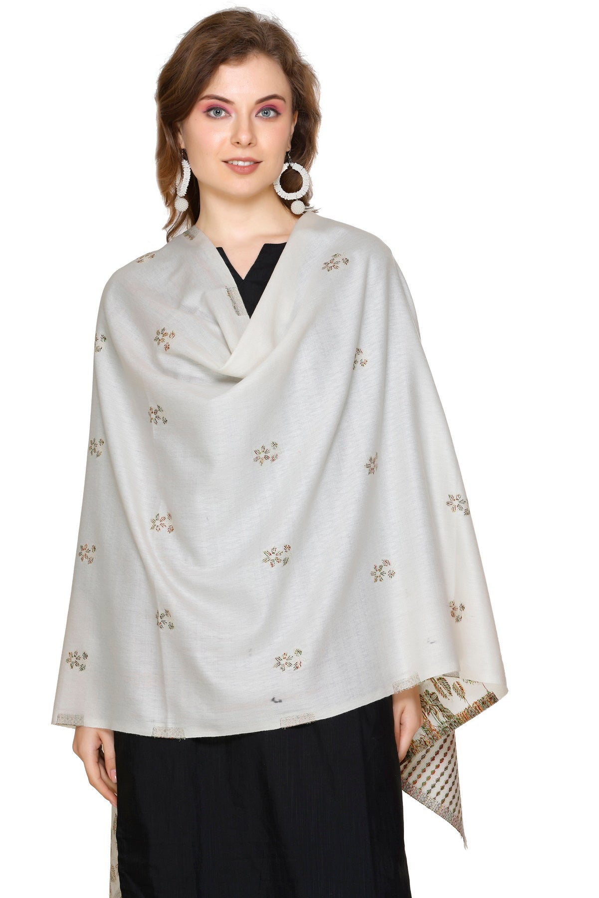 KRITI White Acrylic Viscose Stole – Classic & Versatile