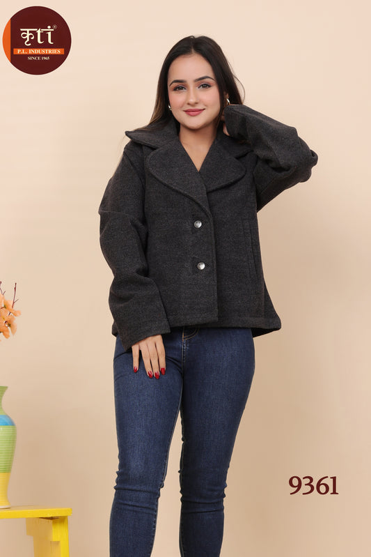 KRITI Premium Tweed Fabric Buttoned Winter COAT Black Color For Women