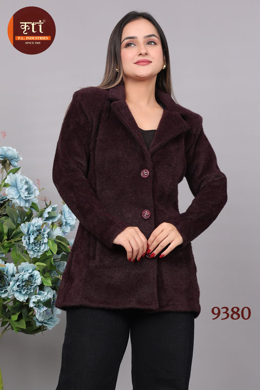 KRITI Premium Plain Hair Fabric Buttoned Coat Maroon Color For Women
