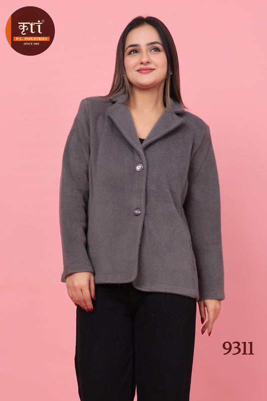 KRITI Winter Button Hair Short Coat Grey Color For Women