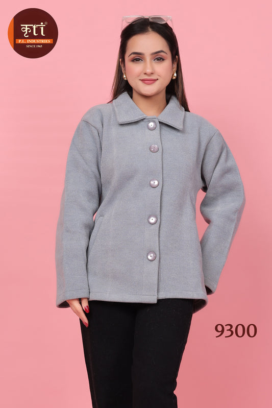 KRITI Premium Plain Hair Fabric Button Winter Coat Grey Color For Women
