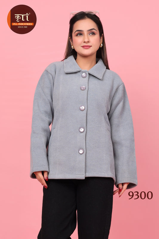 KRITI Premium Plain Hair Fabric Button Winter Coat Grey Color For Women