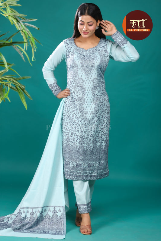 KRITI Rayon Cotton Unstitched Suit With Dupatta Light Blue Color For Women