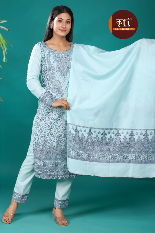 KRITI Rayon Cotton Unstitched Suit With Dupatta Light Blue Color For Women