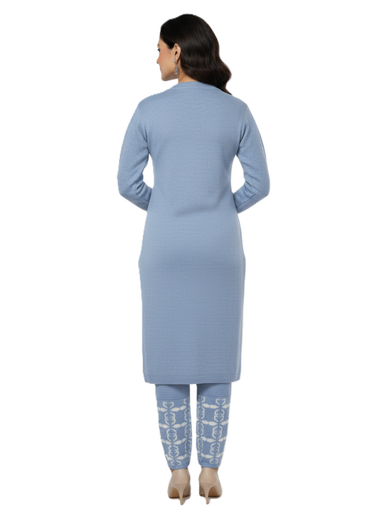 KRITI Full Sleeve Hair Soft Fabric Sky Blue Color Embroidery 2 PC Kurti Set For Women