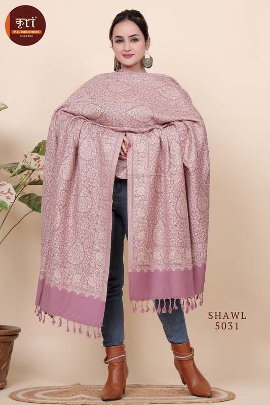 KRITI All Over Pattern Woollen Pink Color Shawl For Women