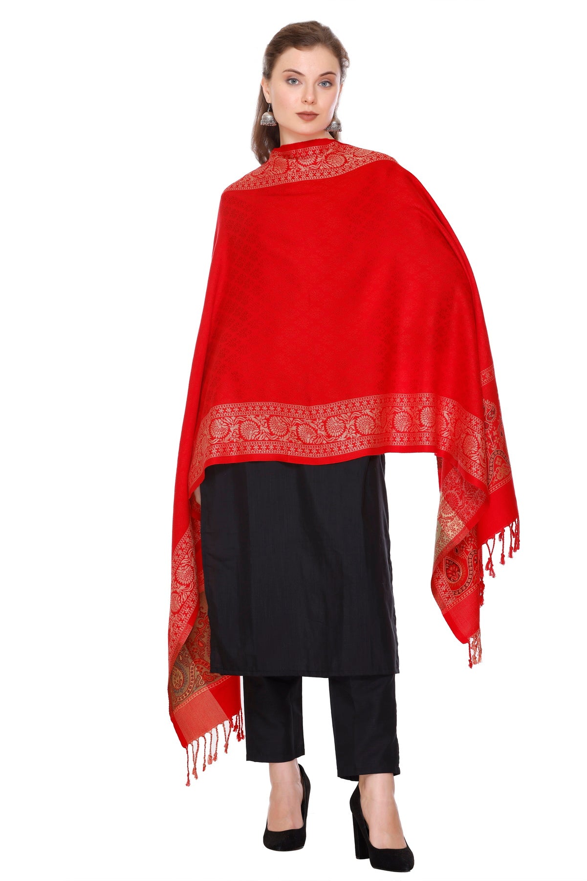 KRITI Vibrant Red Stole Soft and Fashionable Acrylic Viscose Fabric