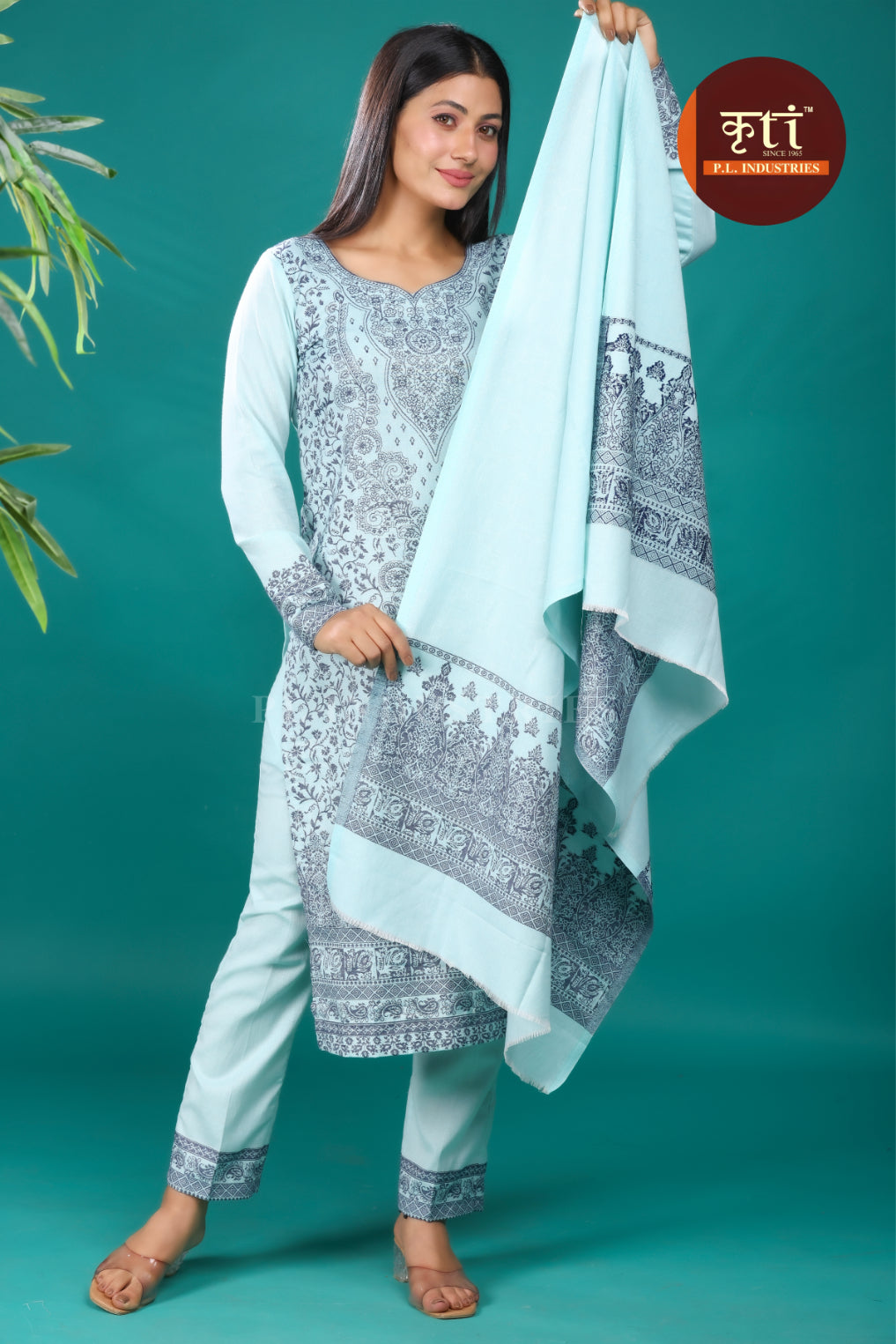 Kriti Sky Blue Blossom Unstitched Cotton Suit Set – 3-Piece Floral Elegance with Top, Bottom & Dupatta