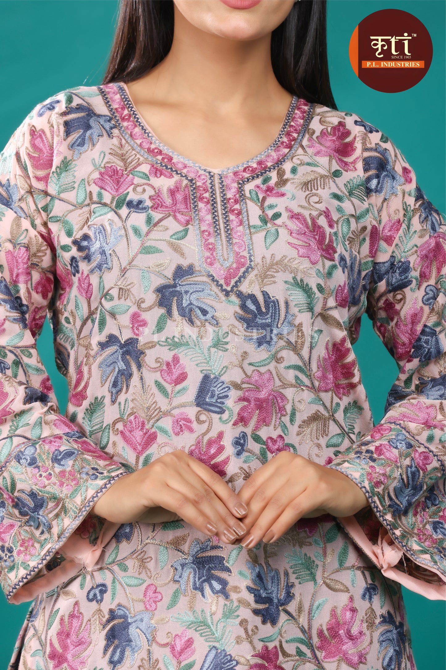 Vibrant Multicolor Rayon Cotton Kurti – Detailed Floral Embroidery | Premium Ethnic Collection by Kriti Free Size