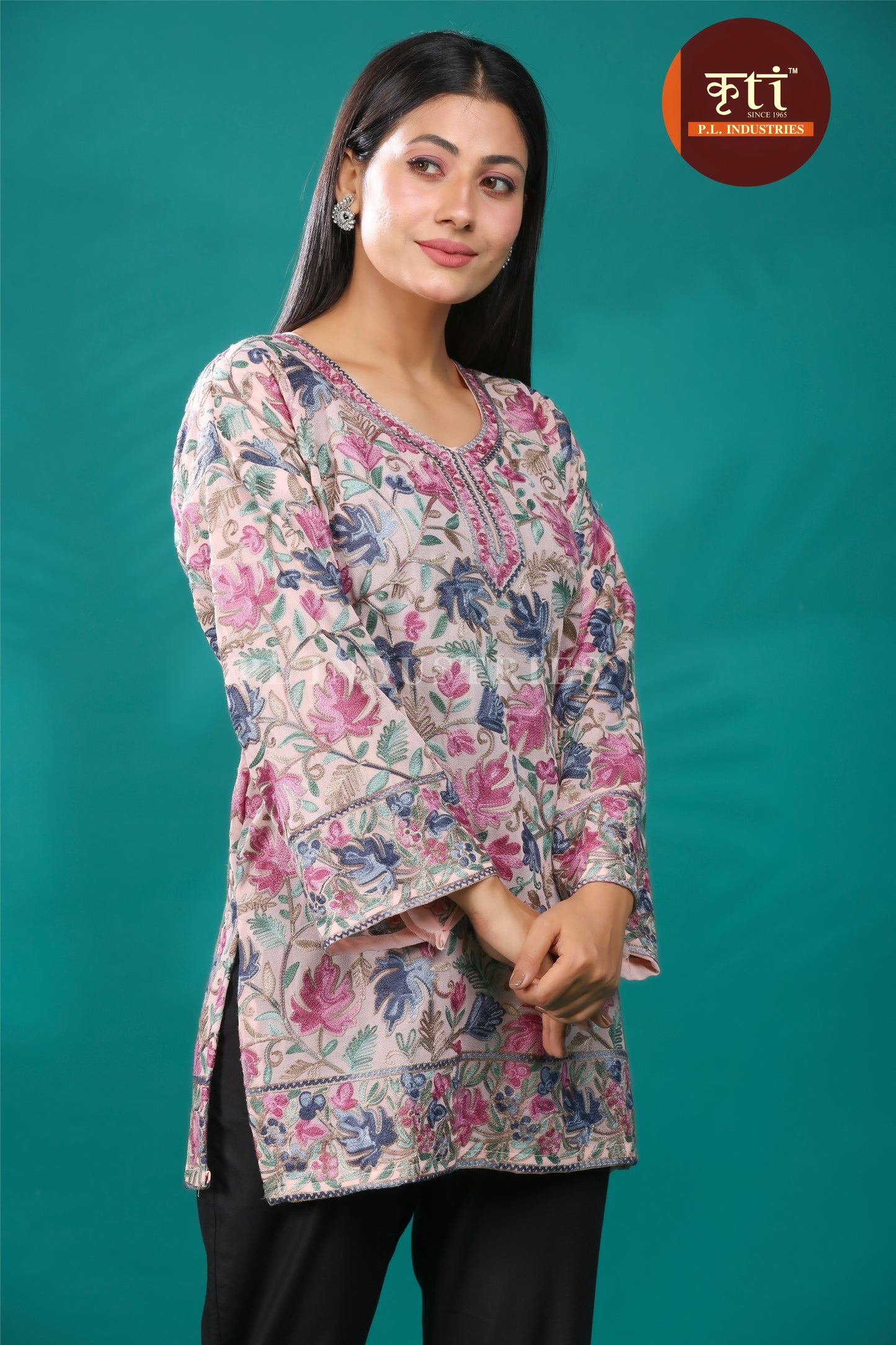 Vibrant Multicolor Rayon Cotton Kurti – Detailed Floral Embroidery | Premium Ethnic Collection by Kriti Free Size