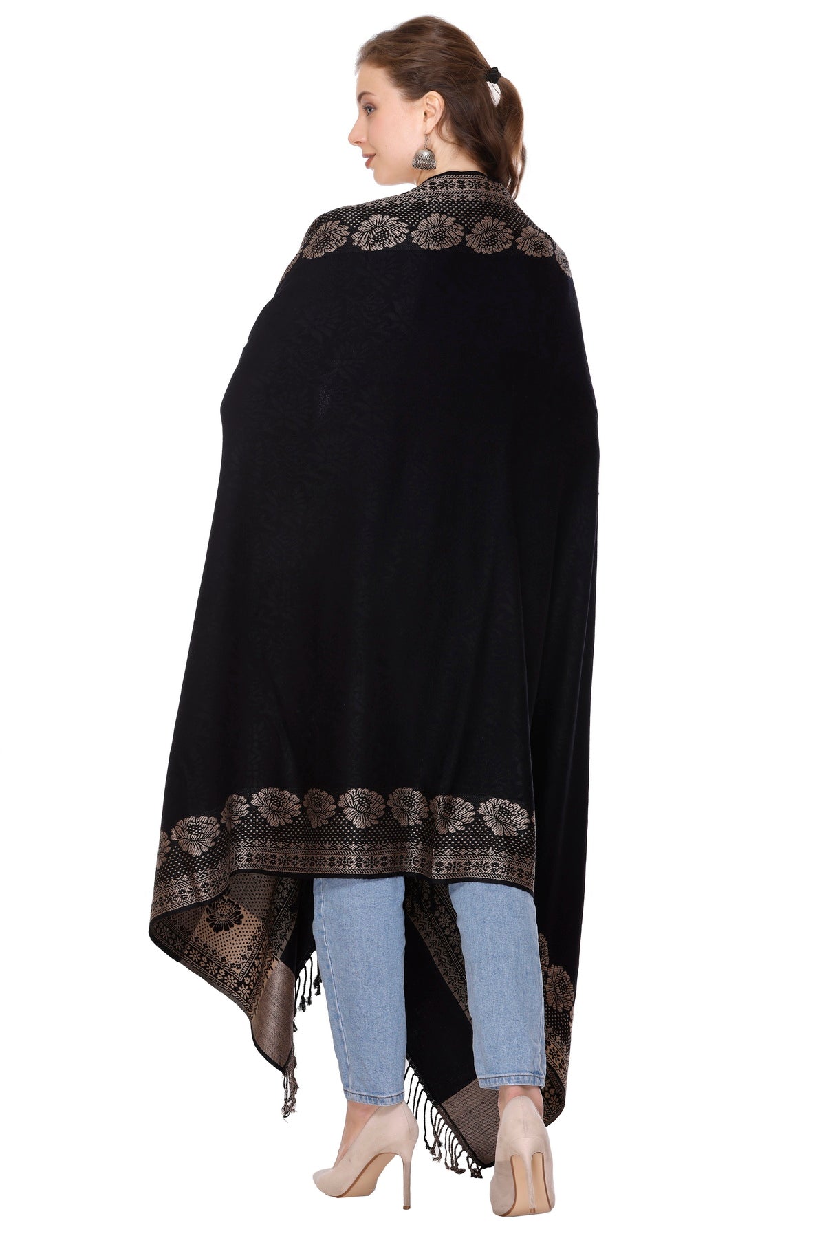 KRITI Black Wool Blend Shawl For Women.