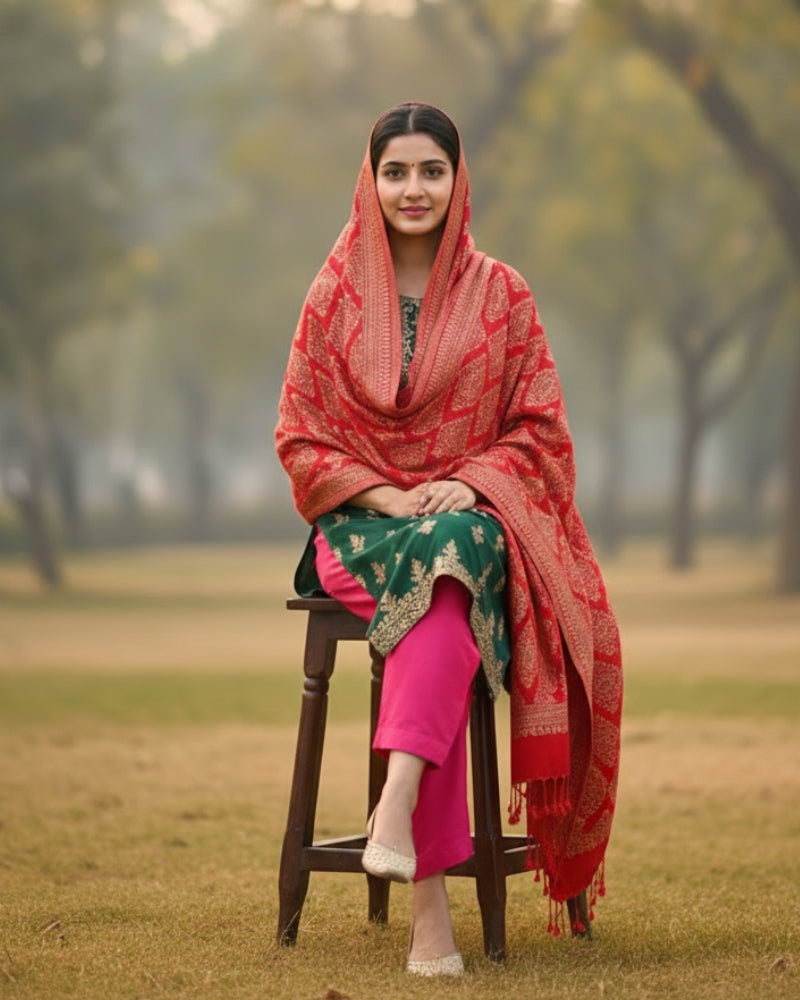 KRITI Diamond Design Warm Woolen Maroon Color Shawl for Women