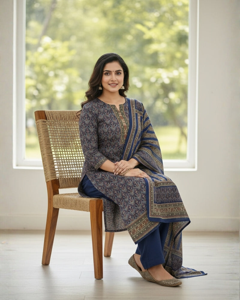 KRITI Winter Woolen Unstitched Suit Blue Color For Women