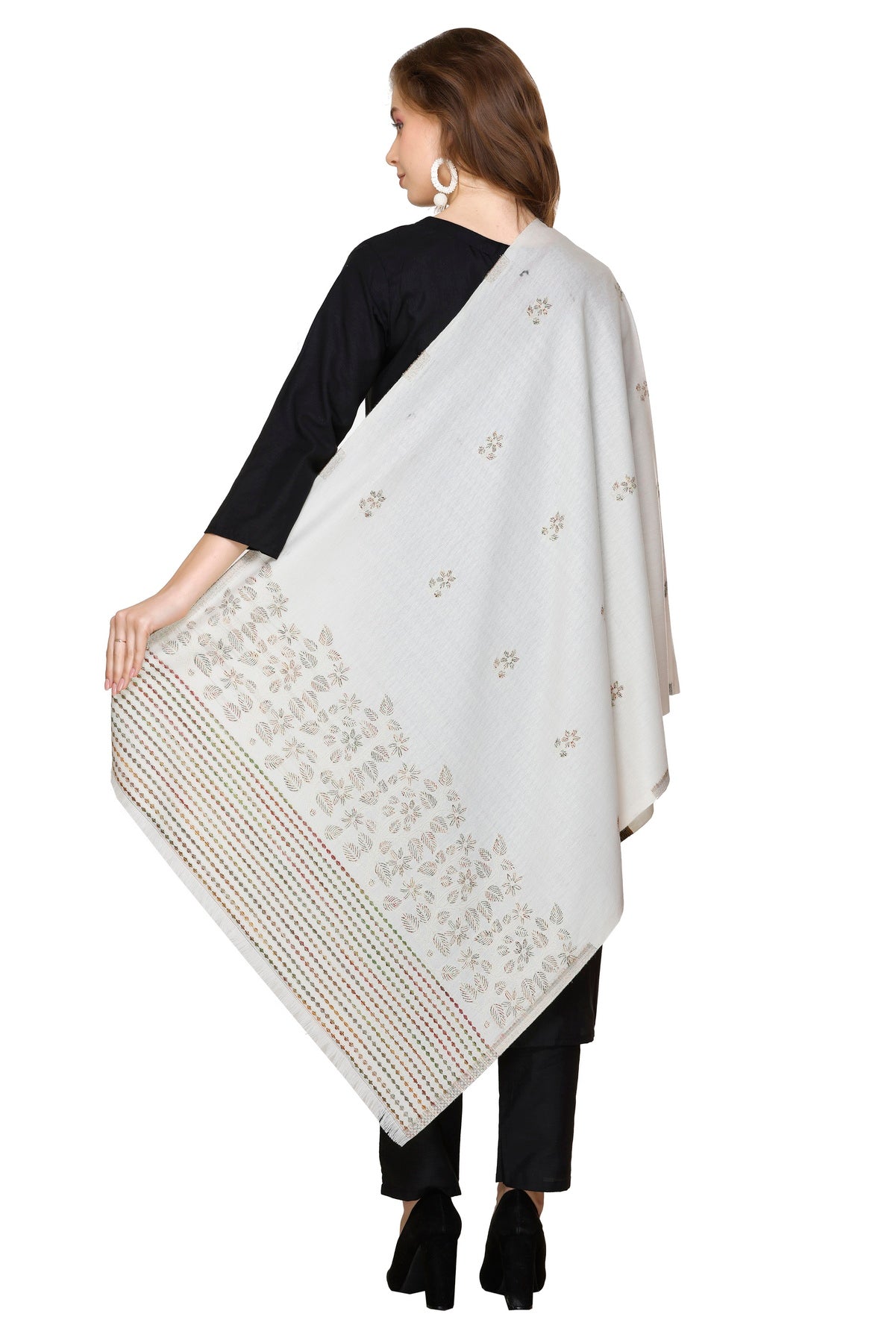 KRITI White Acrylic Viscose Stole – Classic & Versatile