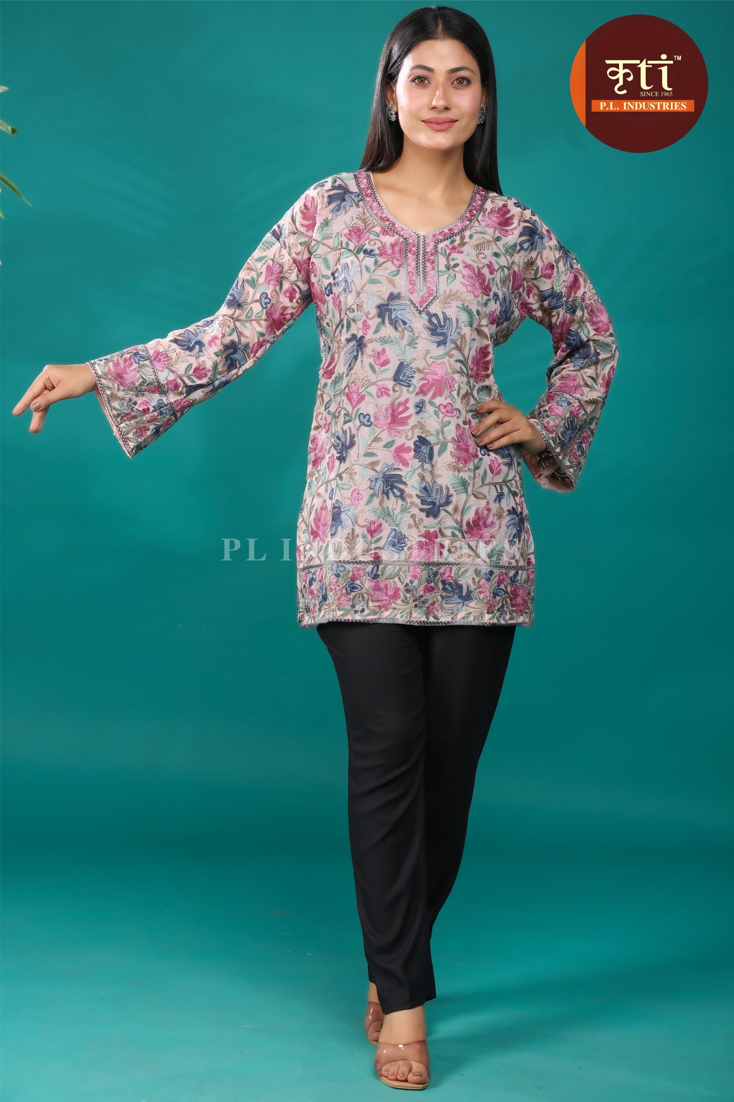 Vibrant Multicolor Rayon Cotton Kurti – Detailed Floral Embroidery | Premium Ethnic Collection by Kriti Free Size
