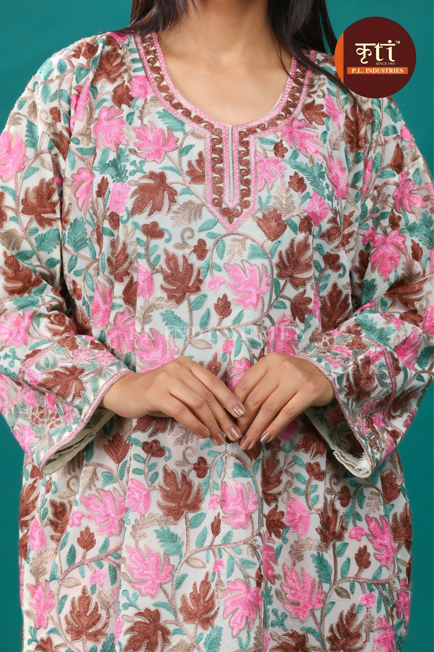 Blush Pink Embroidered Rayon Cotton Kurti – Premium Ethnic Wear by Kriti Free Size