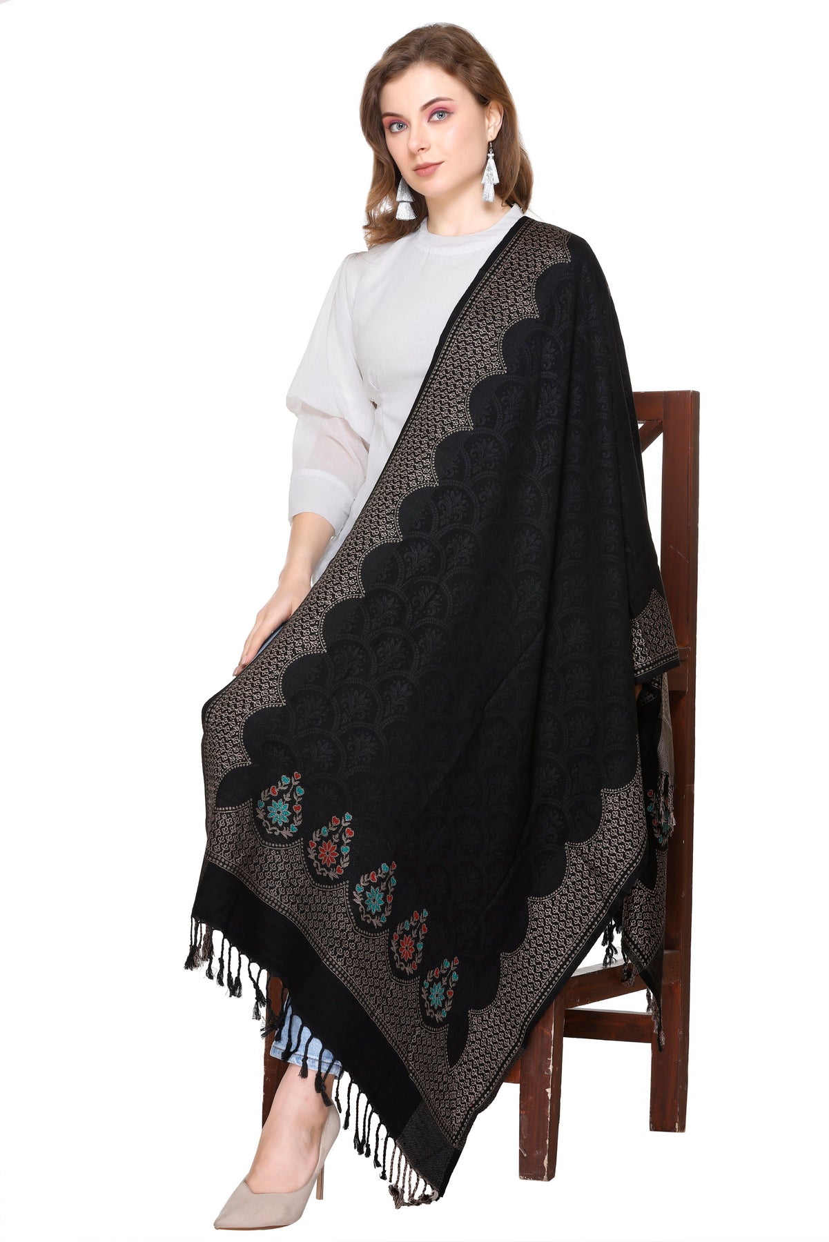 KRITI Black Viscose Stole For Women.