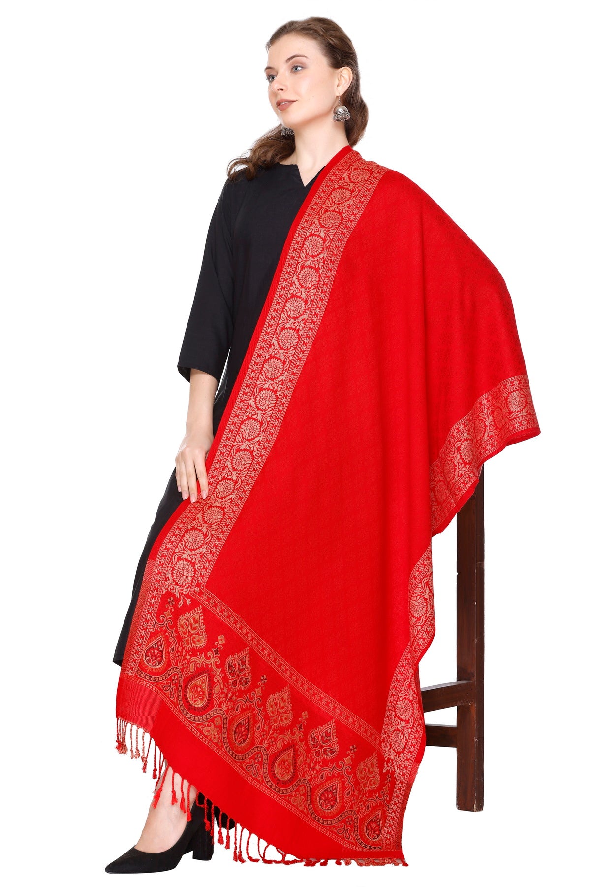 KRITI Vibrant Red Stole Soft and Fashionable Acrylic Viscose Fabric