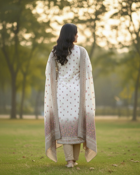 KRITI Winter Woolen Digital Print Stitched Suit Camel Color For Women