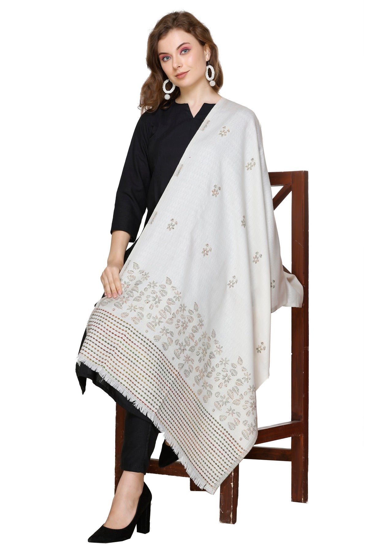 KRITI White Acrylic Viscose Stole – Classic & Versatile