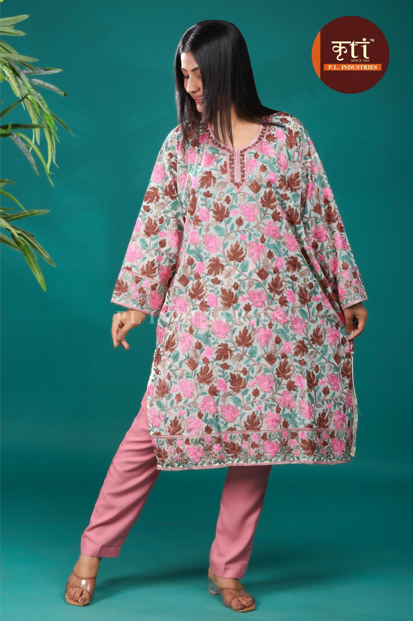 Blush Pink Embroidered Rayon Cotton Kurti – Premium Ethnic Wear by Kriti Free Size