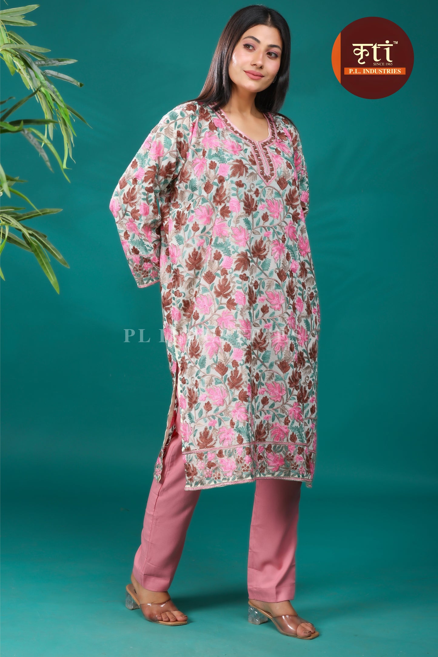 Blush Pink Embroidered Rayon Cotton Kurti – Premium Ethnic Wear by Kriti Free Size