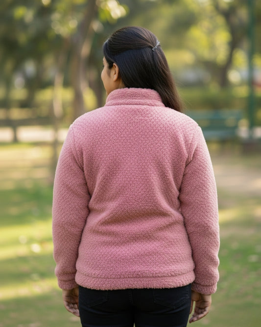 KRITI Women’s Premium Wool Blend Faux Fur Dark Pink Color Winter Jacket