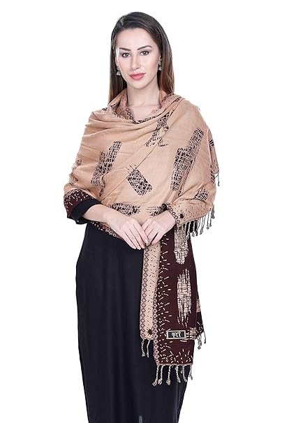 कृति धारीदार डिज़ाइनर ऊनी रिवर्सिबल काला स्टोल लड़कियों के लिए