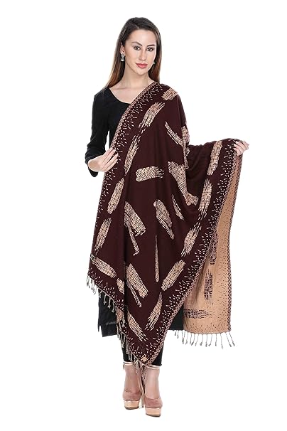 कृति धारीदार डिज़ाइनर ऊनी रिवर्सिबल काला स्टोल लड़कियों के लिए