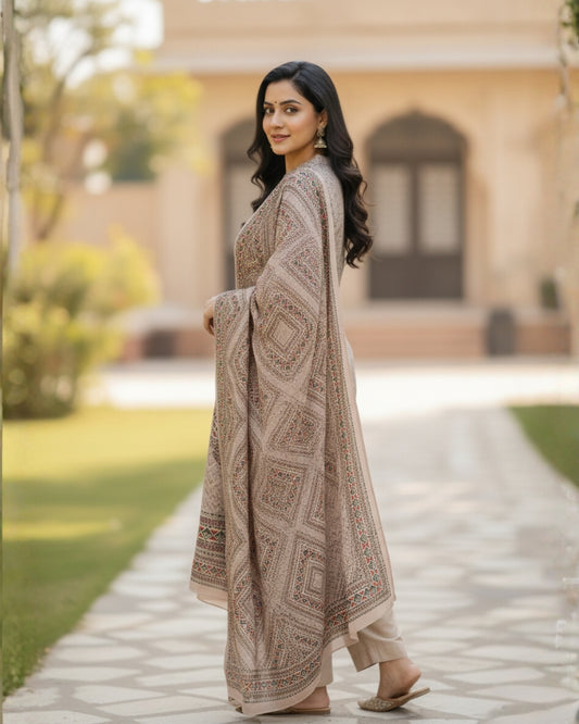 KRITI Winter Woolen Unstitched Suit Peach Color For Women