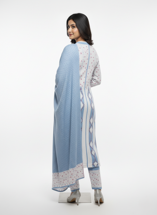 KRITI Winter Embroidery 3 Piece Kurti Set Sky Blue Color For Women
