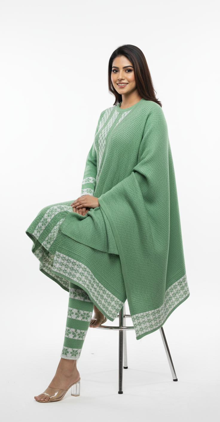 KRITI Winter Embroidery 3 Piece Kurti Set Green Color For Women