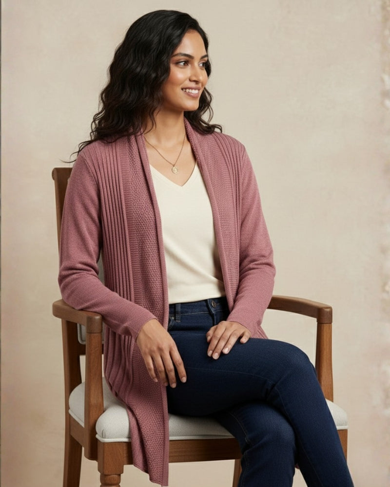 Winter Woolen Long Knitted Shrug - Mauve