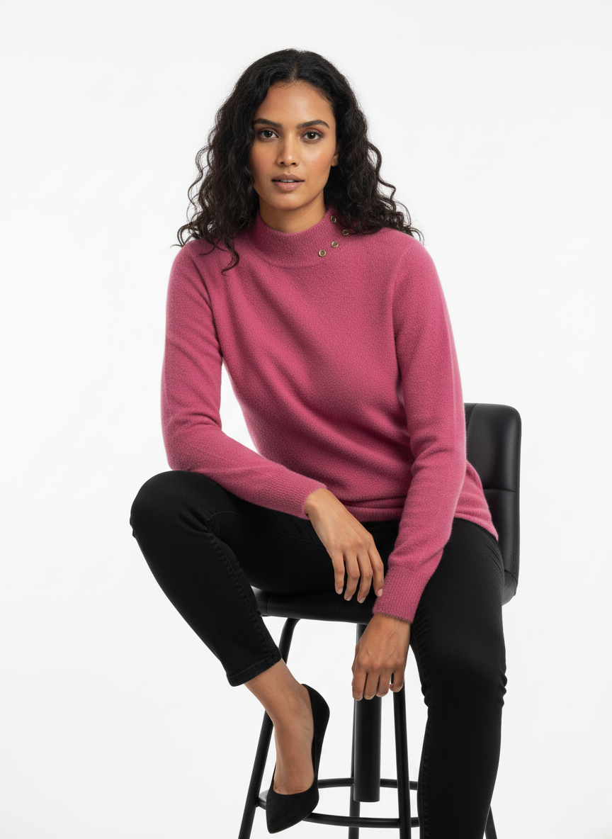 KRITI Winter Hair Wool Mock Neck Top Rose Pink Colour For Women