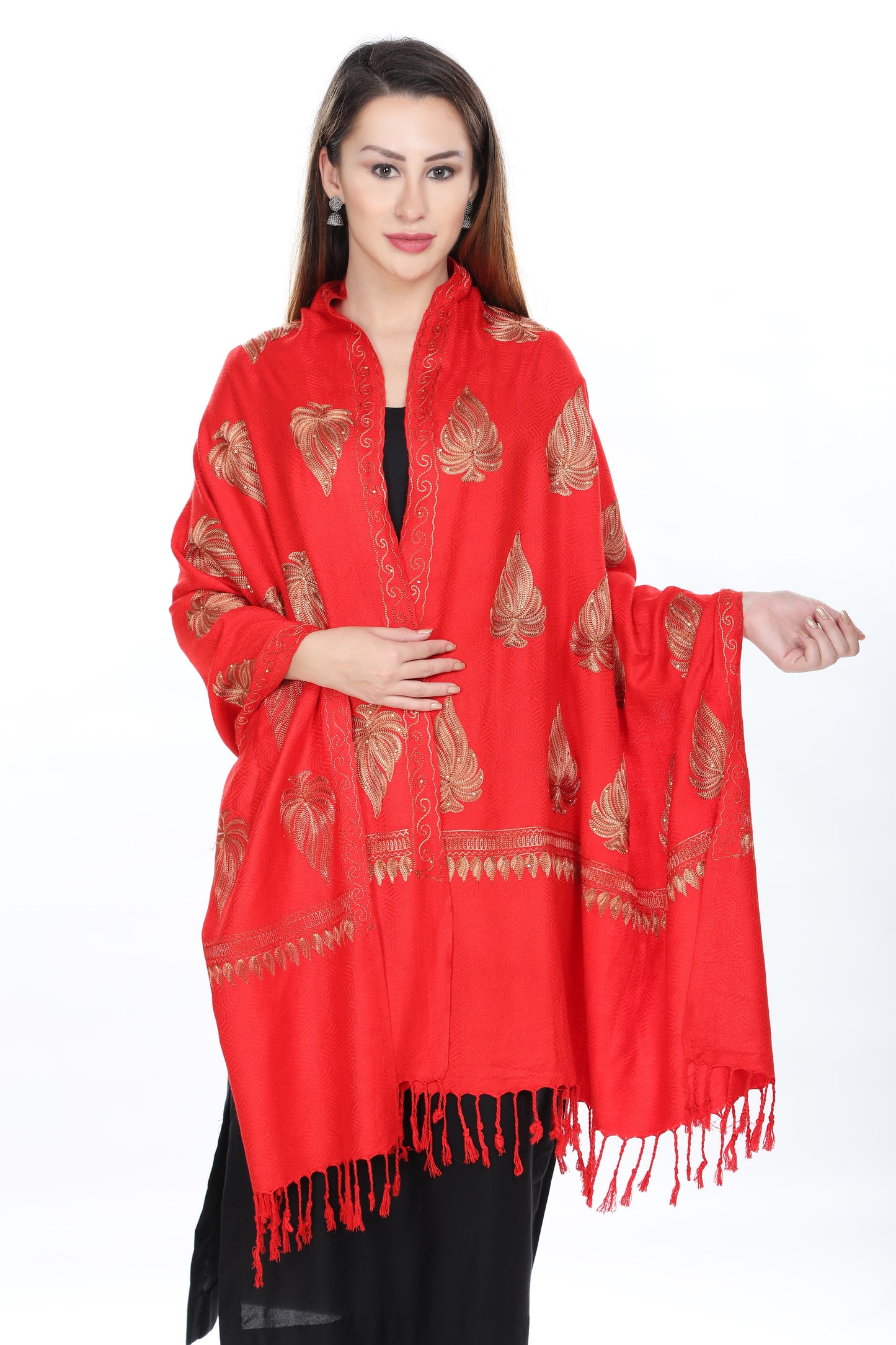 KRITI Paisley Embroidery Woollen Red Color Stole For Girl
