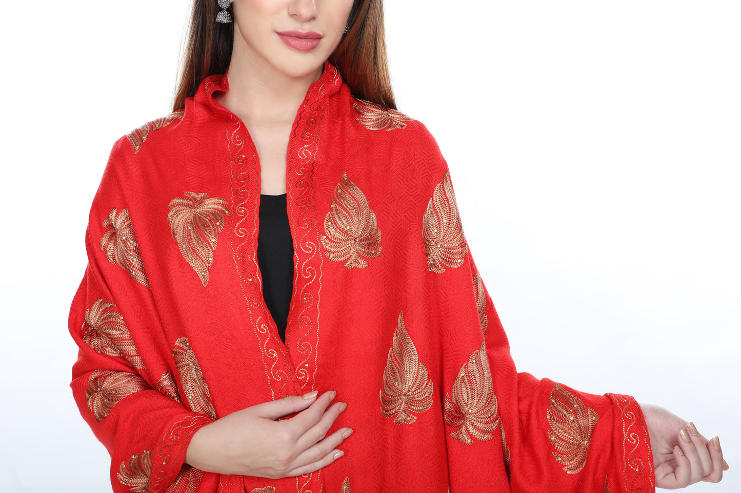 KRITI Paisley Embroidery Woollen Red Color Stole For Girl
