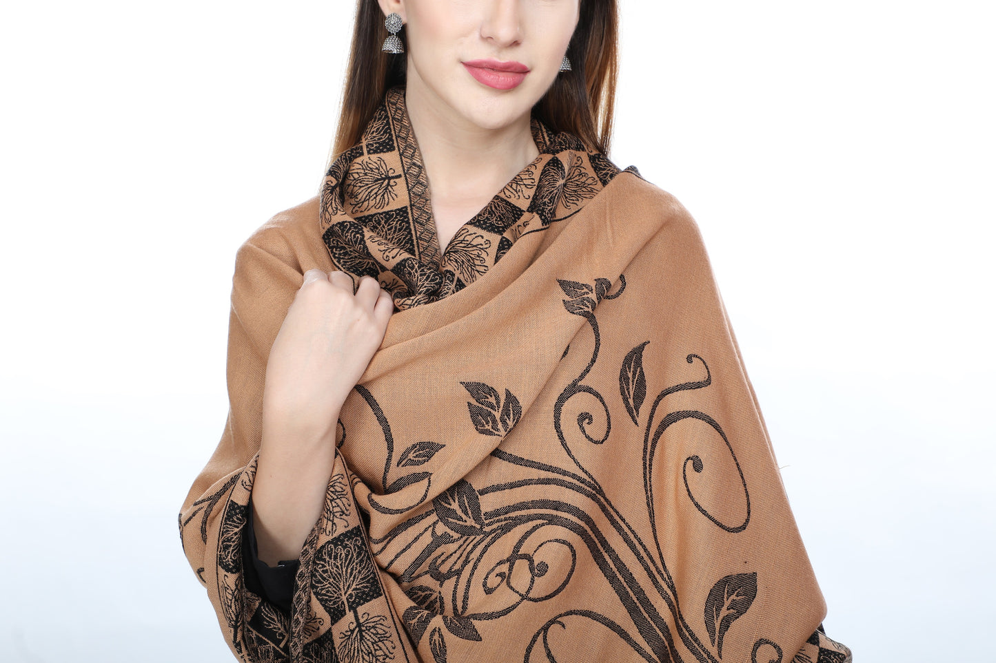 KRITI Paisley Designer Woollen Reversible Black Colour Shawl For Women