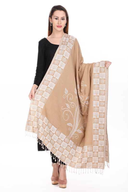 KRITI Paisley Designer Woollen Reversible  Beige Colour Shawl For Women