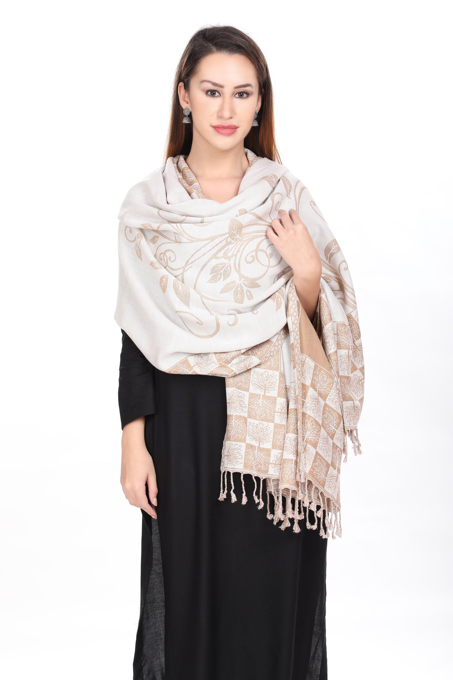 KRITI Paisley Designer Woollen Reversible  Beige Colour Shawl For Women